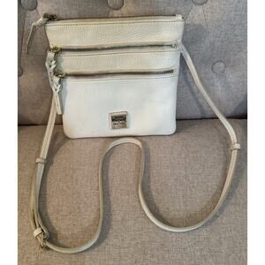 Dooney & Bourke Peyton Cream Triple Zip Crossbody Leather
